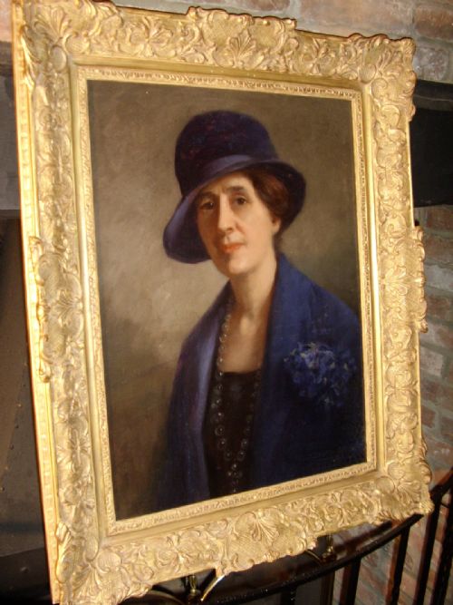 oil portrait painting of lady astor by john shirley fox rba18671939original gilt frame by bourlet 3075 x 25 ins signed dated 1928