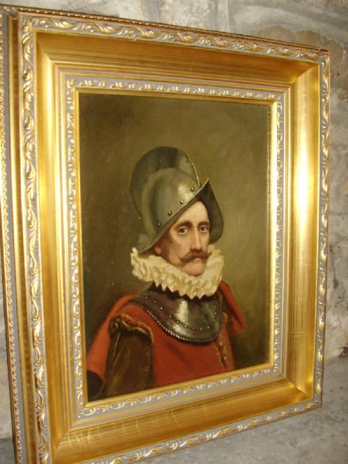 oil portrait painting of a swiss guard soldier in armour wearing 16th century dress 1725 x 145 inches