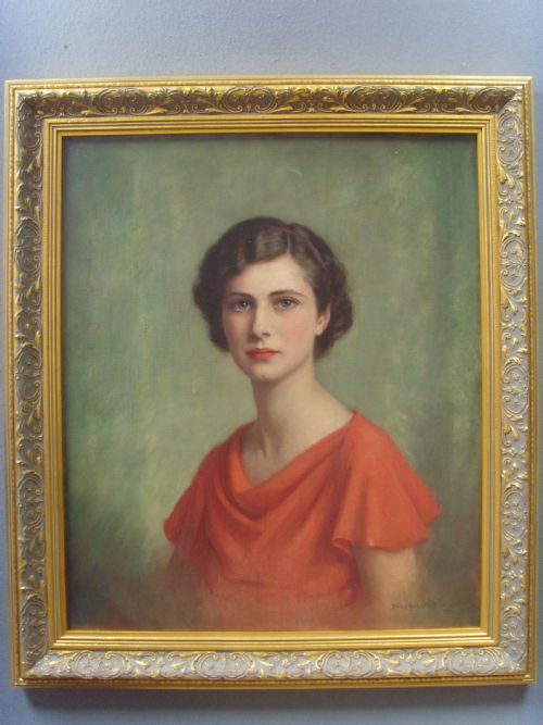 fine oil portrait painting of averil kingston beresfordlater spenceby her mother daisy radcliffe beresford signed dated 1936 size 32 x 28 inches
