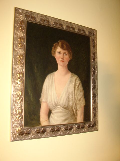 lovely early art deco oil portrait painting of elegant young lady in decorative frame 37 x 32 inches