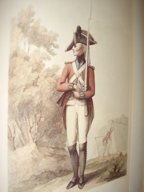 early 19th century chromolithograph of a foot soldier first published london july 20th 1791 later printed by macklin of 39 fleet st london reframed under glass measuring 17 x 225 inches