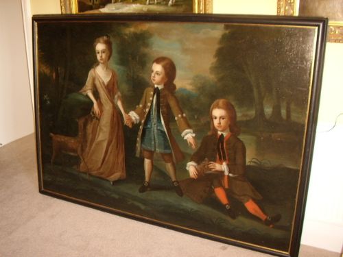 moses vanderbank b1695d1745 a rare oil portrait painting on canvas of a george 11 period family group signed dated c1733fully restored measuring a massive 82 x 56 inches framed