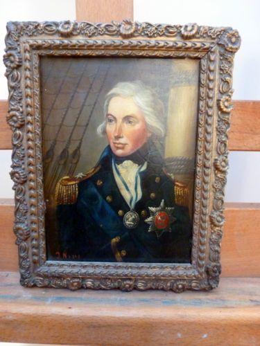 oil portrait painting on leather laid on copper of horatio lord nelson by follower of artist lemuel francis abbott b1760 d1803size 10 x 8 inches in decorative gilt frame