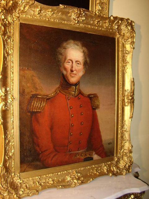 early 19th century oil portrait painting of a major general in the british army wearing his redcoat tunic with gold braided shoulder epaulettes painted in the manner of sir thomas lawrence presented in original swept frame 38 x 33 inches