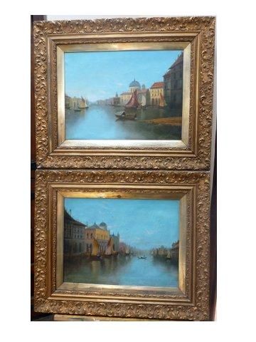 venice oil paintings signed in original ornate gilt frames 29 x 24 inches