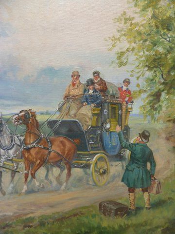 oil painting stage coach horses by eugun laluff