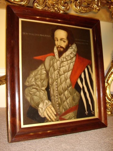 sir walter raleigh 18thcoil portrait painting english school in mahogany veneered frame 255 x 2225 inches