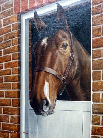 oil painting on canvas of show jumping champion horses penwood forge mill nizefela by well known equine artist william fperrin born 1900 framed size 19 x 15 inchesone of 2 available separately