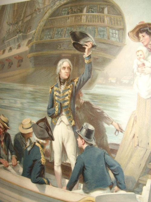 19th20thc offset print titled goodbye my lads admiral nelson leaving portsmouth for trafalgar on the victory
