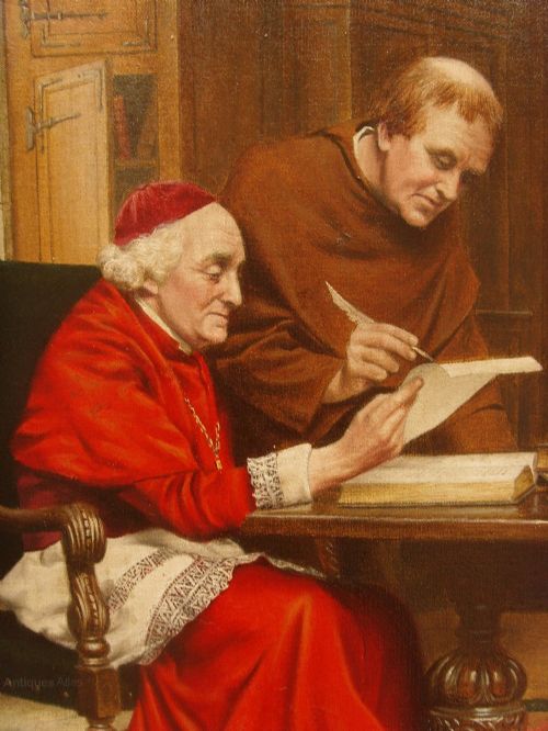 oil portrait painting of catholic cardinal in red robe by alfred l grace 18991954 335 x 295 inches