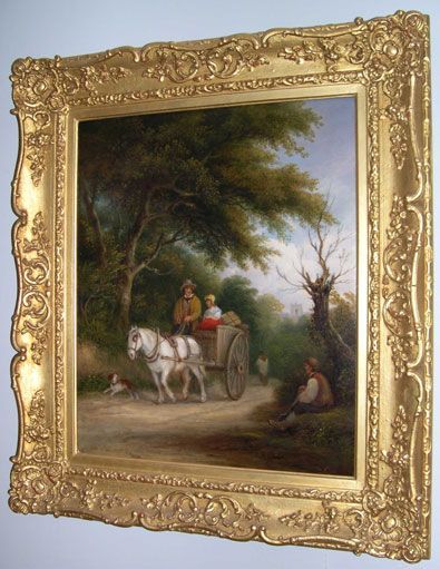19thc oil painting european school of horse cart in quality gilt victorian frame 32 x 29 inches