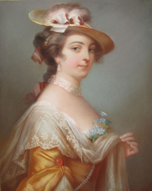 19thc pastel gouache portrait painting of a lady french