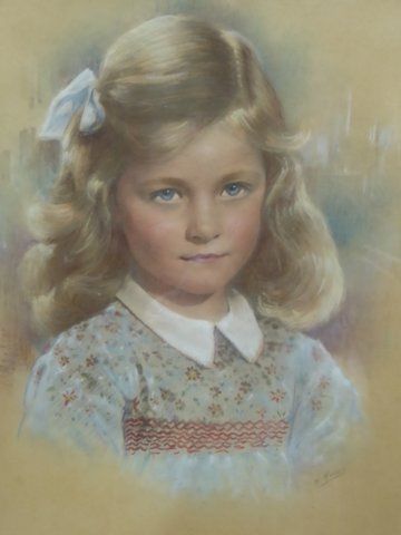 fine pastel gouache portrait painting of young girl