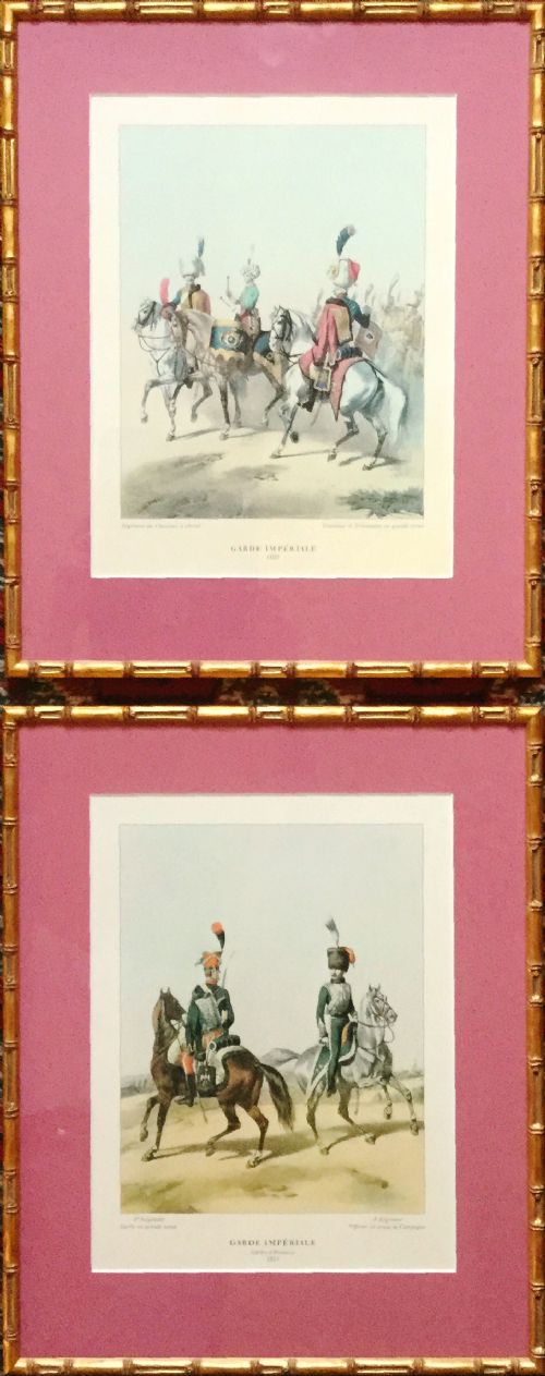 19thc pair french imperial guard prints bamboo gilt frames new mounts