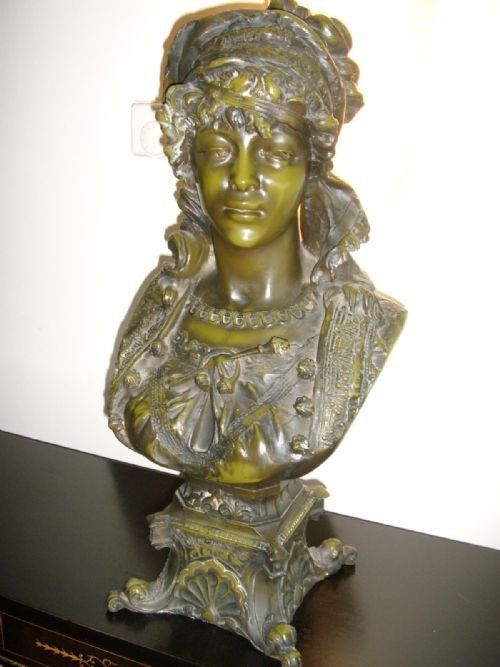 art nouveau painted bronze bust of maiden signed henry wissen senior 18941914 height 265 inches
