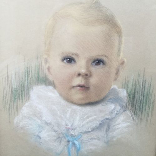 fine pastel gouache portrait painting of baby boy
