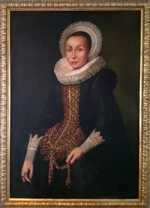 manner of cornelis van der voort dutch 17thc oil portrait painting of justina van teylingen 15961643