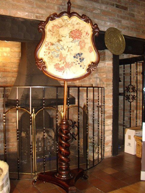 fire screen rosewood embroidered shield fireplace pole screen william iv period