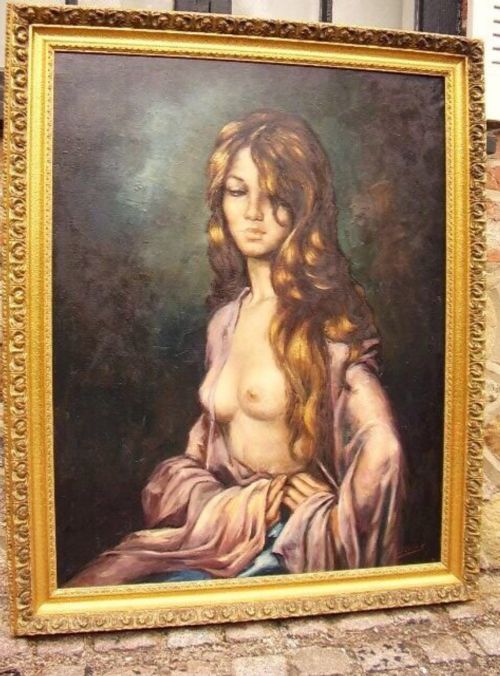 nude filipino lady oil portrait painting moonlight pose signed jluna