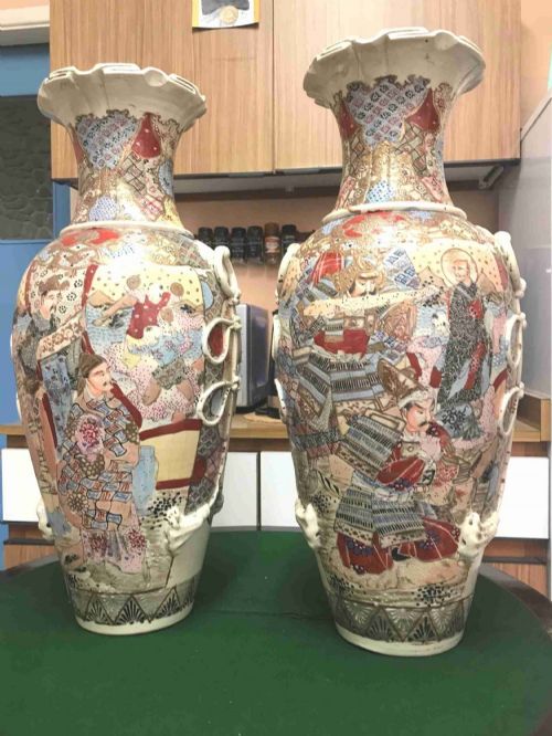 huge pair 19th satsuma enamelled porcelain vases