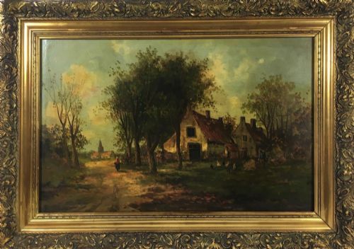 french rural landscape farmyard scene 19th oil portrait painting on panel barbizon school