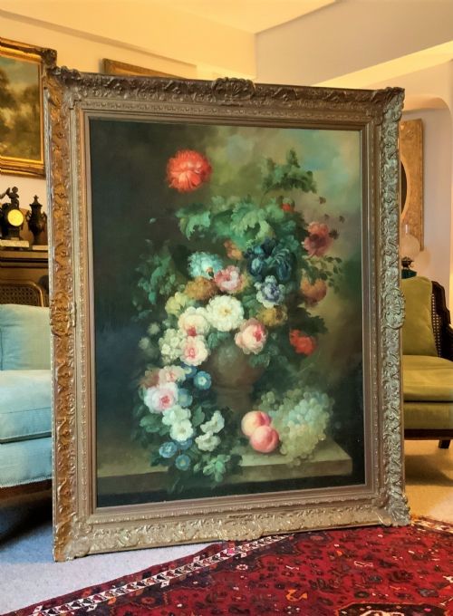 huge still life flower oil paintings dutch manner bouquet of flowers and fruit portraits