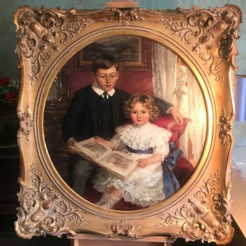 edwardian oil portrait painting of children william and constance mair by arthur percy dixon