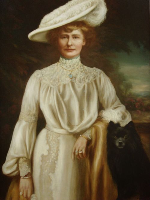 oil portrait lady dunbar of mochrum by john horsburgh 18351924 large antiques paintings blue chow dogs