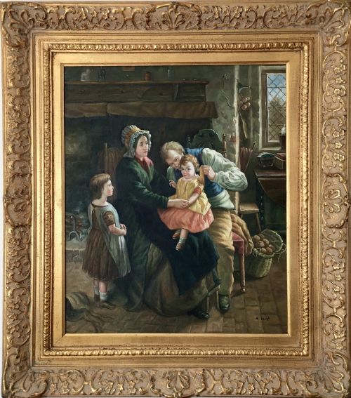 after william henry knight interior family scene 19th manner oil portrait painting