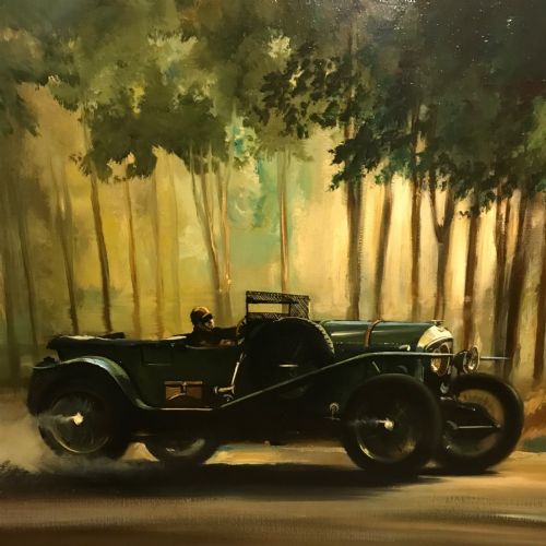 dion pears bentley 3 litre le mans winner 1927 at sartre drivers sammy davis dudley benjafield huge collectors vintage classic car paintings car portraits