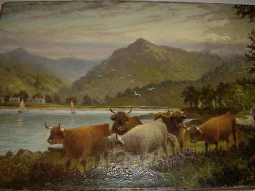 oil painting on canvas of highland cattleglencloy isle of arran brodick scotland c1897