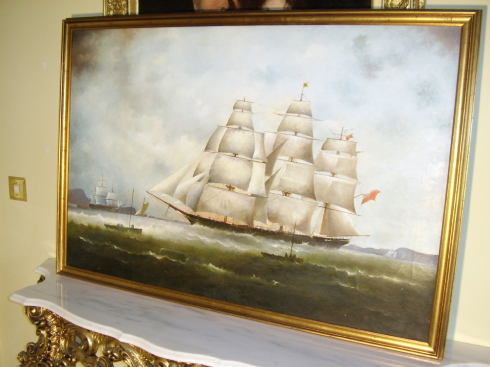 the cutty sark late 19th century large oil painting of the clipper sailing in rough seas by artist david hewitt 51 x 35 inches
