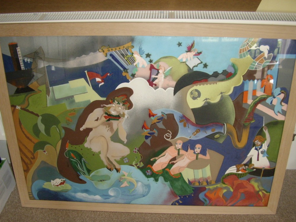 mmoult titled pan design for a muraloriginal worksigned dated reframed under glass 475 x 34 inches