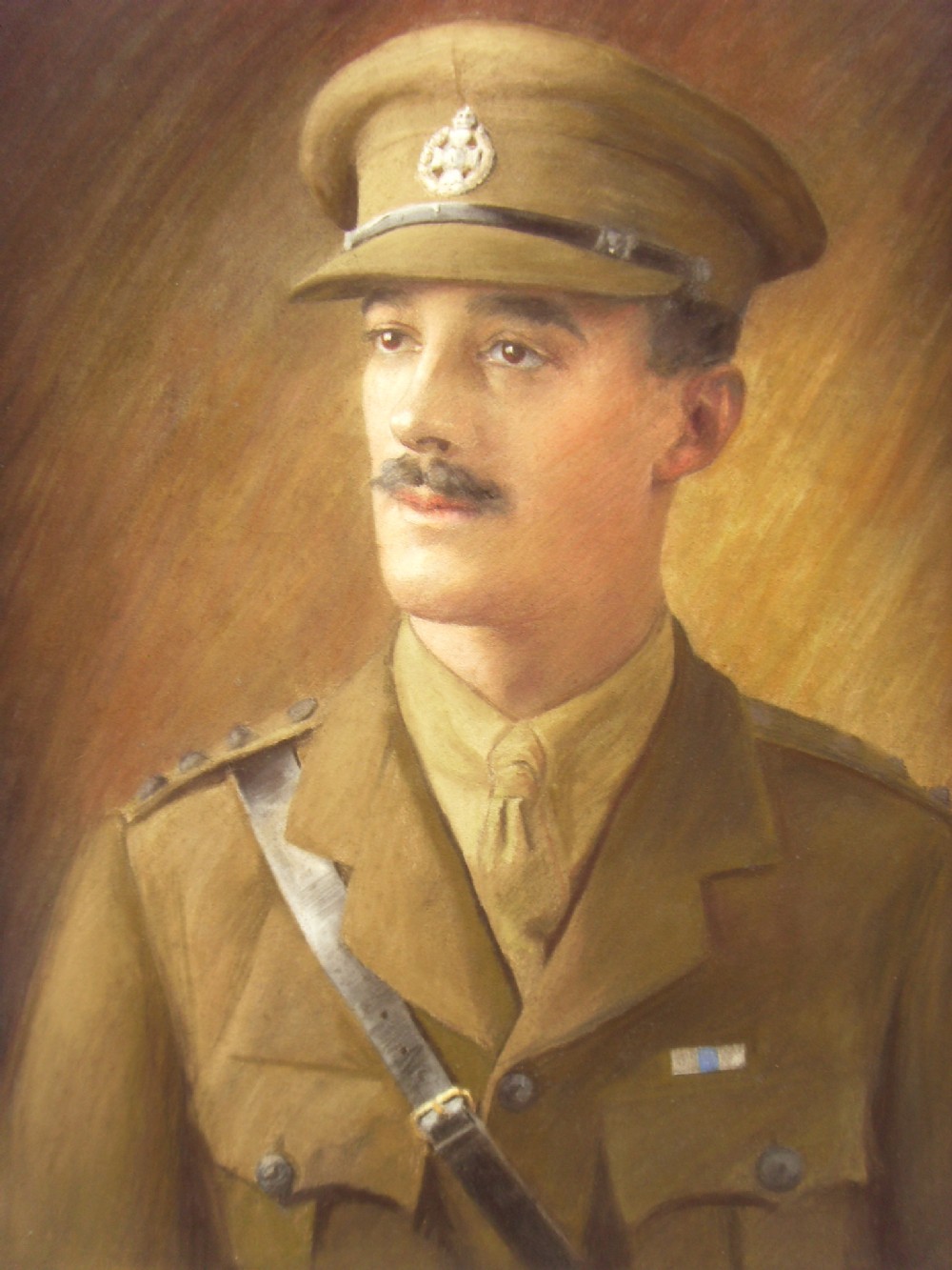 ww1 pastel gouache portrait on canvas of officer in the rifles brigade