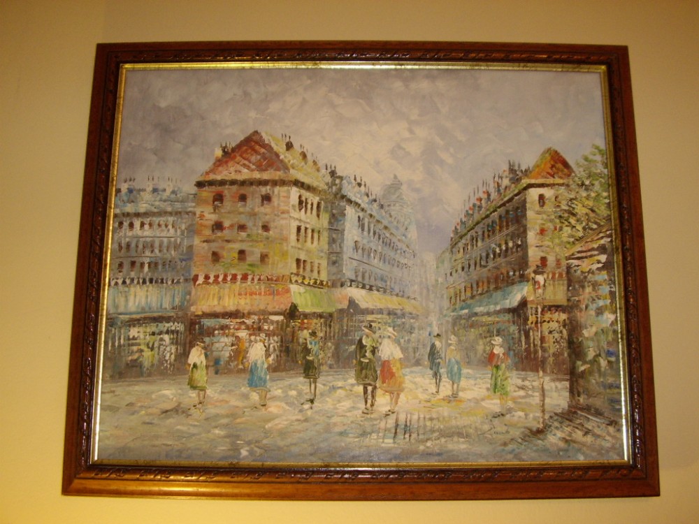 impressionist oil painting of french street scene