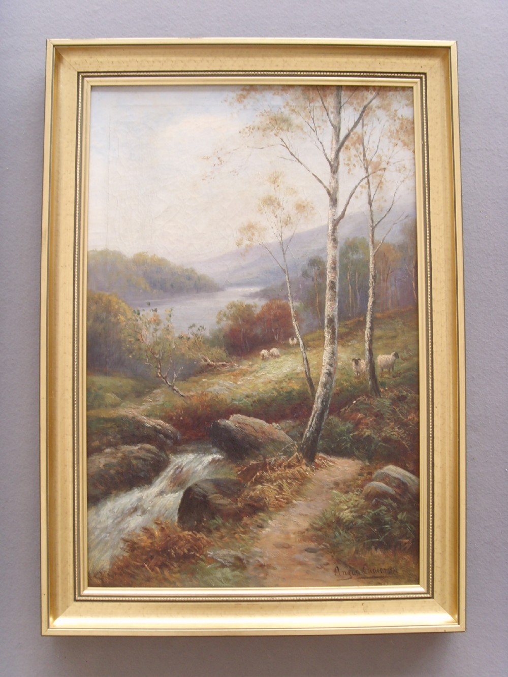 19thc landscape oil painting of scottish loch by angus cameron