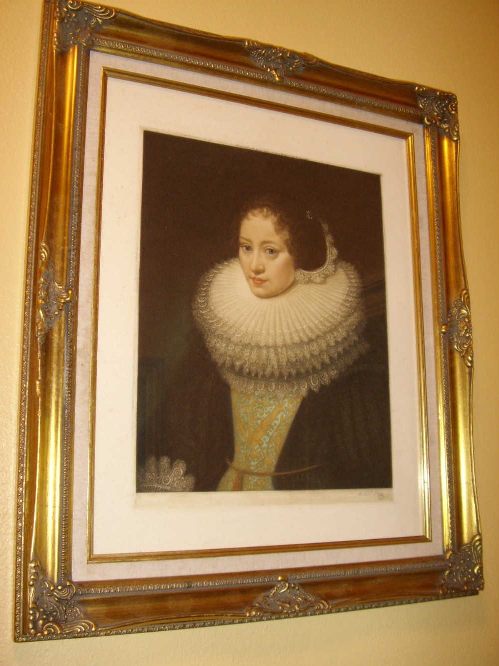 elizabethan lady portrait signed arthur hogg mezzotint engraving c1929