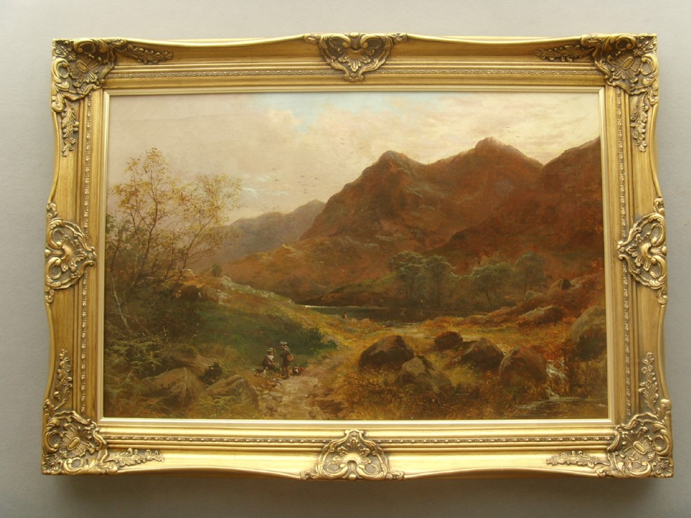 19thcscottish landscape oil painting of lock mountains