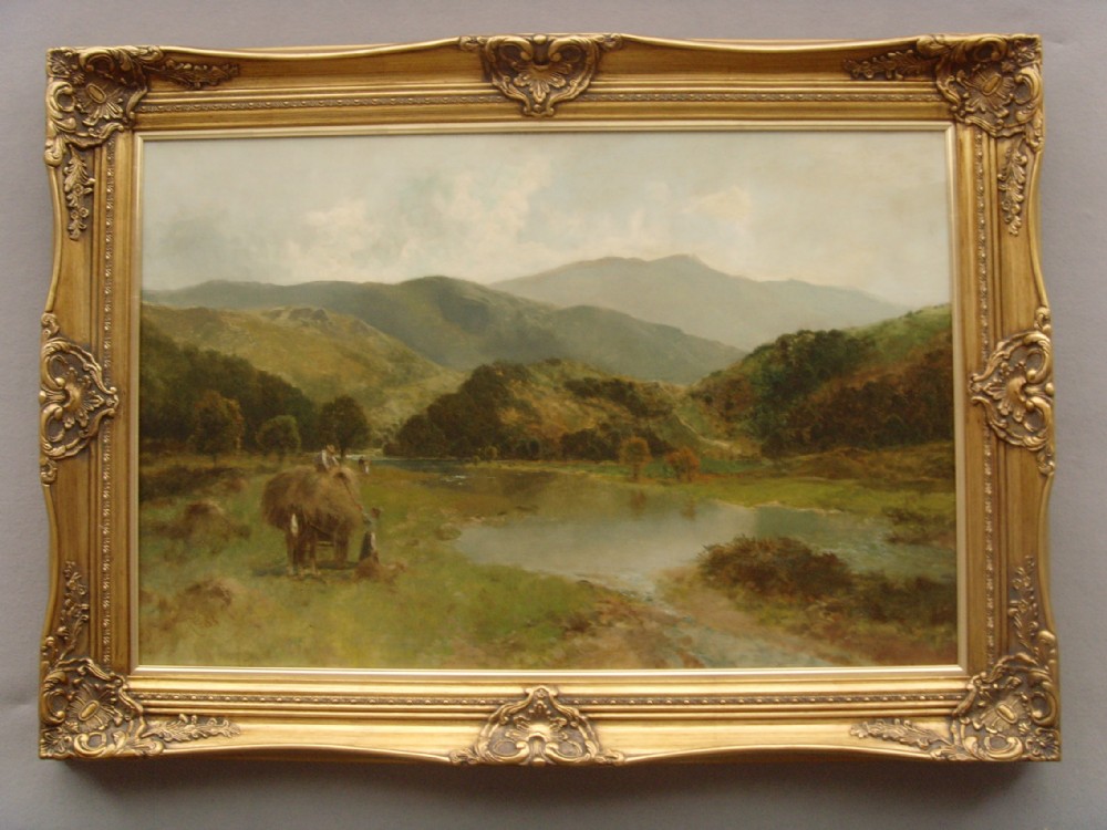 huge 19thc landscape oil painting by thomas henry gibb c1892 titled sunny afternoon on the tweed