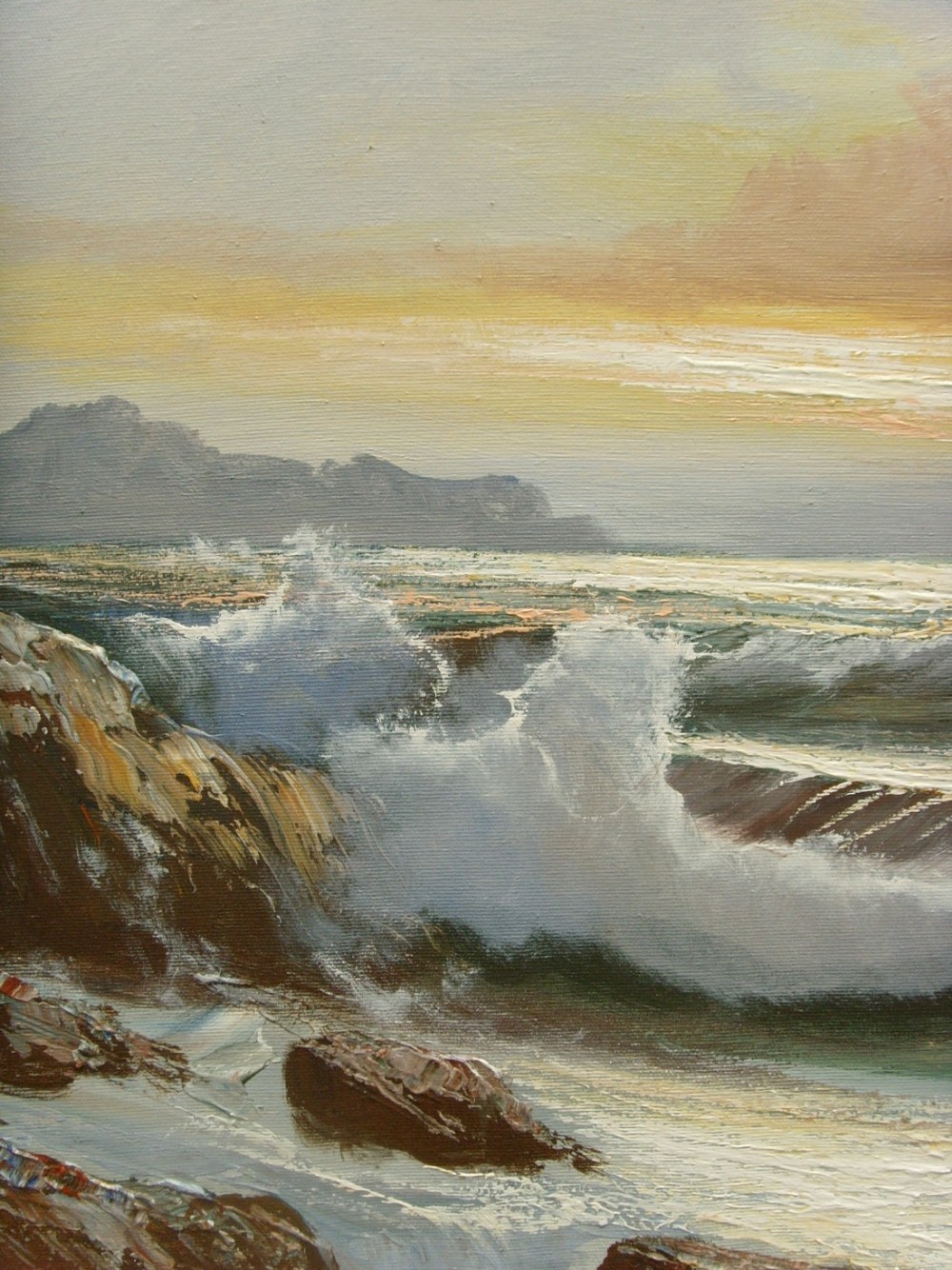 seascape oil painting by bgiulio waves at sunset