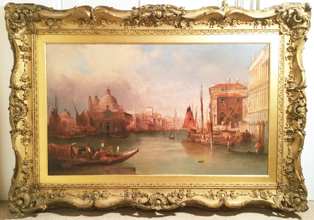 sold alfred pollentine venice oil painting 48 x 68 ins view of the grand canal in stunning decorative frame
