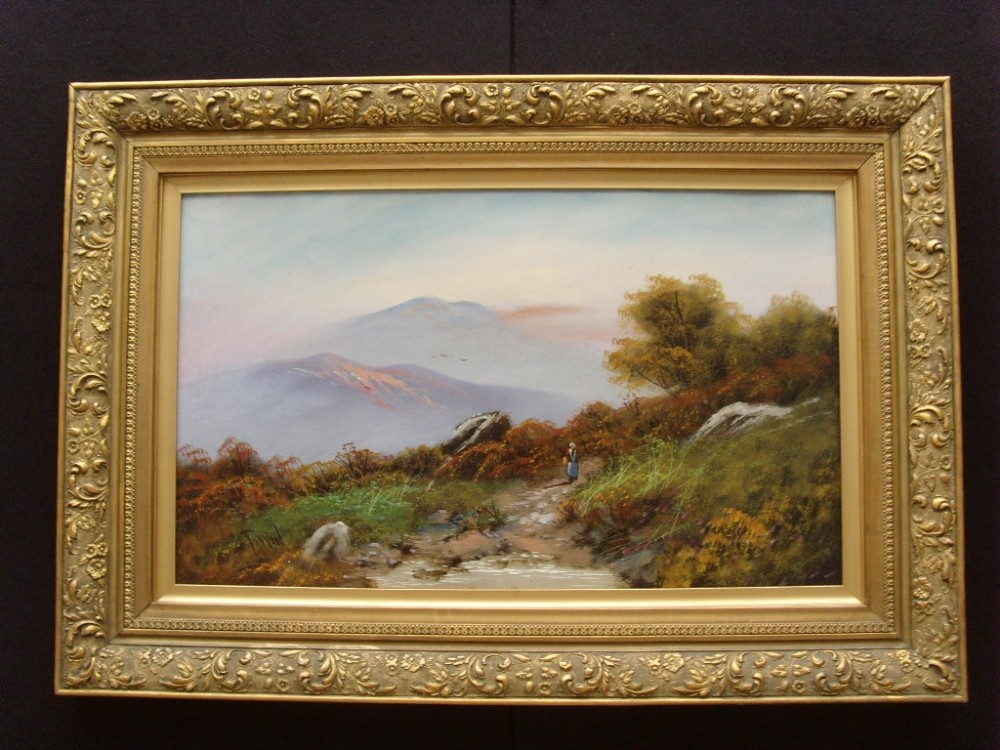fine 19thc landscape oil painting of mountains