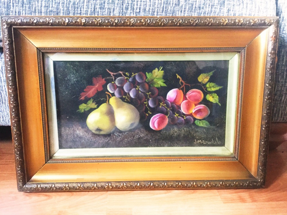 fine antique art edwardian still life fruit oil paintings on board under glass signed jmarundele signed pictures of fruit gilt frame