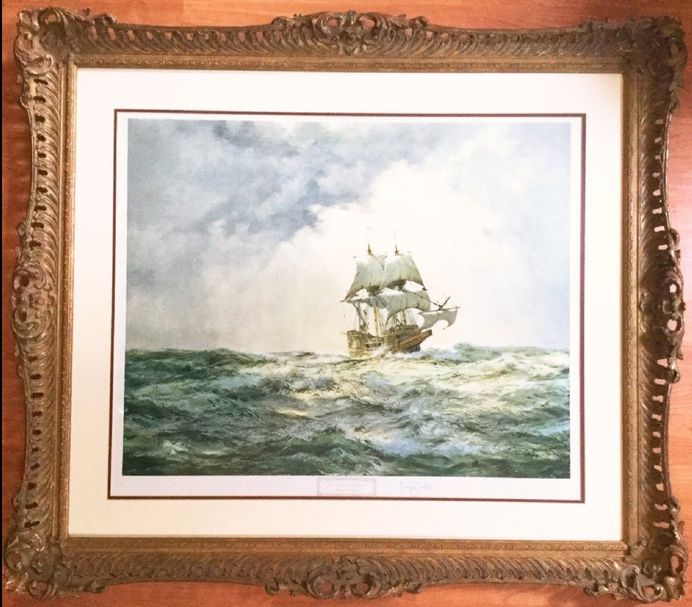 montague dawson signed lithograph of the mayflower 1300 proof blind stamped after original watercolour marine painting
