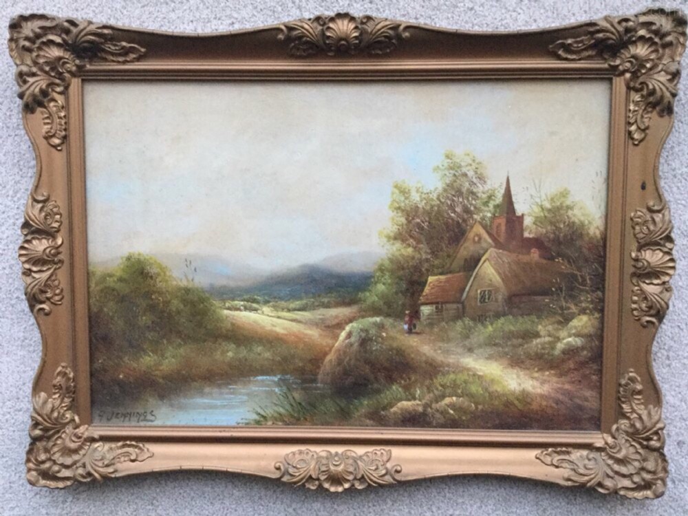 19thc river landscape oil painting by george jennings
