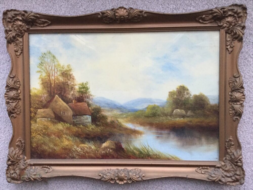 19thc river landscape oil painting by george jennings