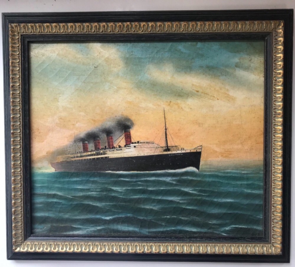 white star line lusitania sister ship to mauretania c1910 marine oil painting