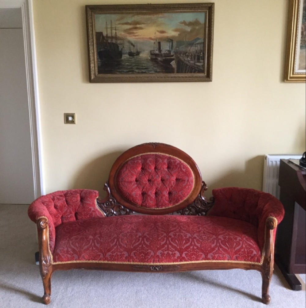 sofa victorian style mahogany re upholstered burgundy deep pile brocade sprung settee base