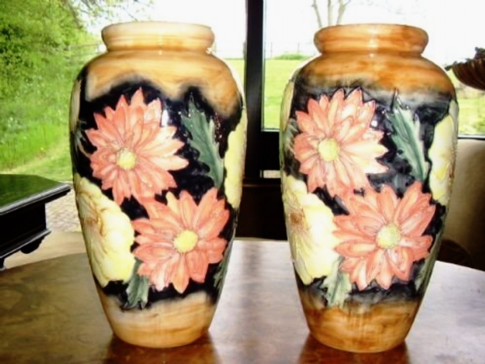 pair porcelain glazed florian ware antique vases