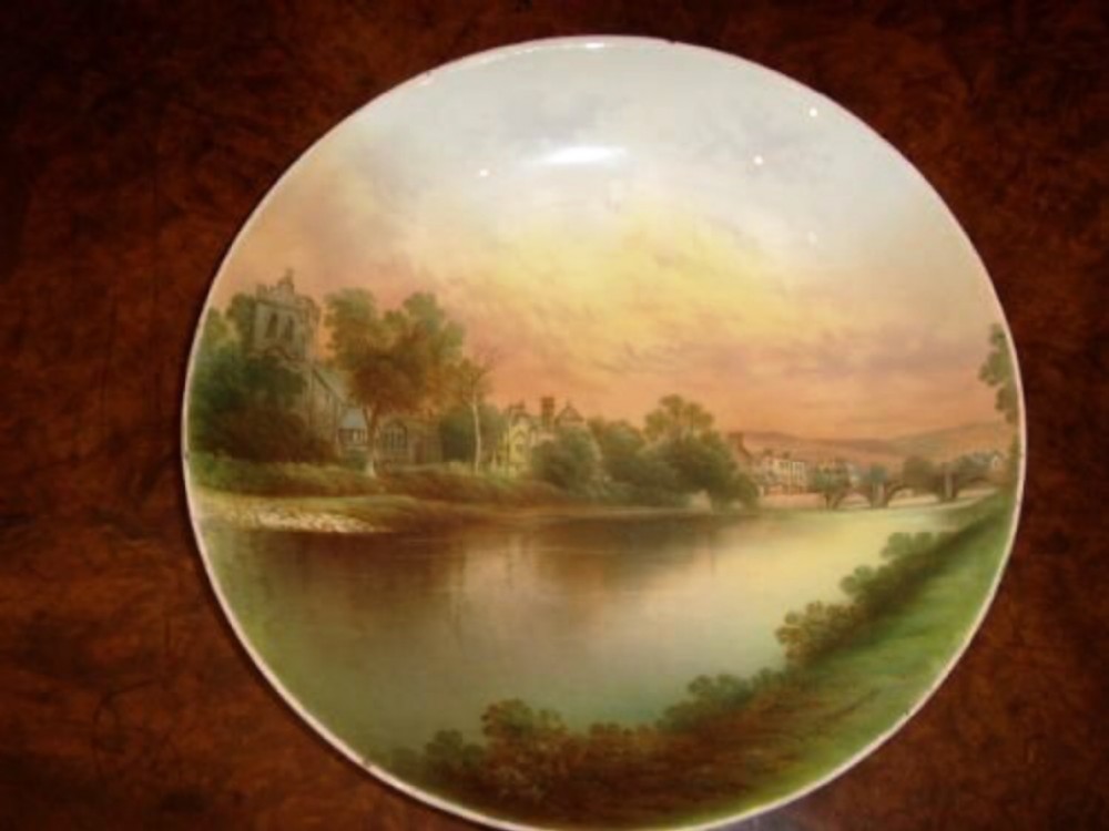 fmicklewright hand painted plate depicting view llanrwst bridge c18901900